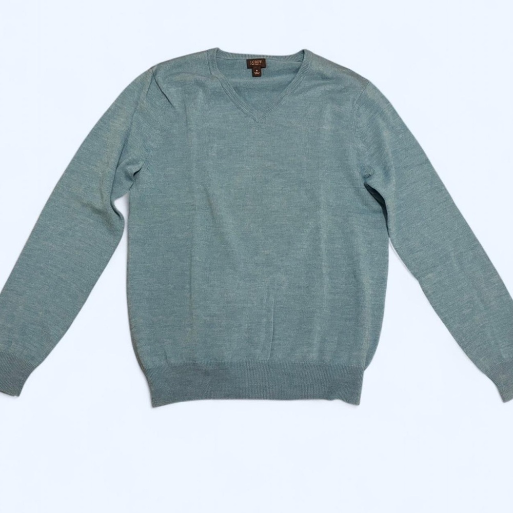 J Crew Merino Wool V Neck Sweater Small Blue Lightweight Knit Minimalist Basic